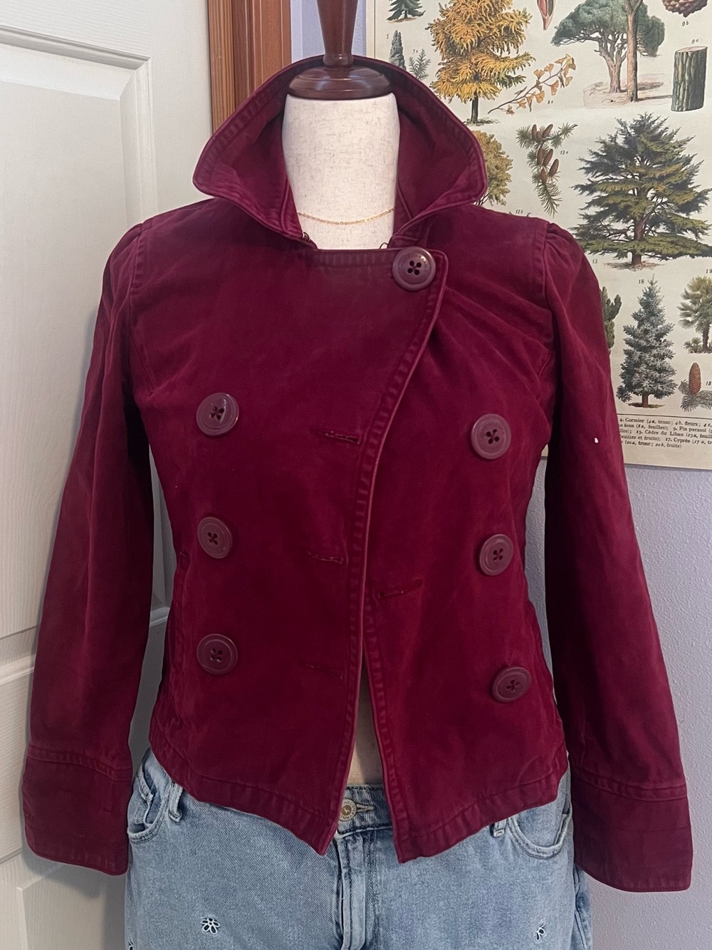 Vintage American Eagle Outfitters Burgundy Double-Breasted Peacoat